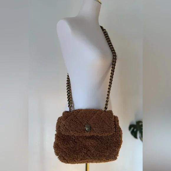 Kurt Geiger Kensington Faux Fur Plush Crossbody Bag Brown Camel - Picture 1 of 8